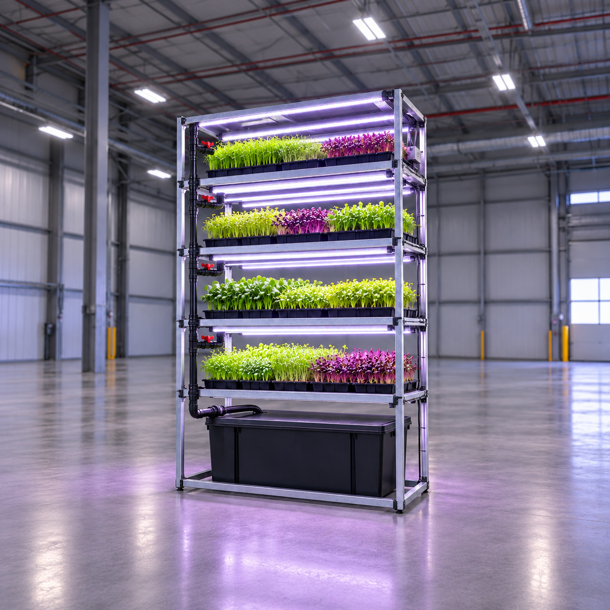 Etagere de culture Micropousses 2mx0.8m + double extension avec plateaux/lumiere/irrigation