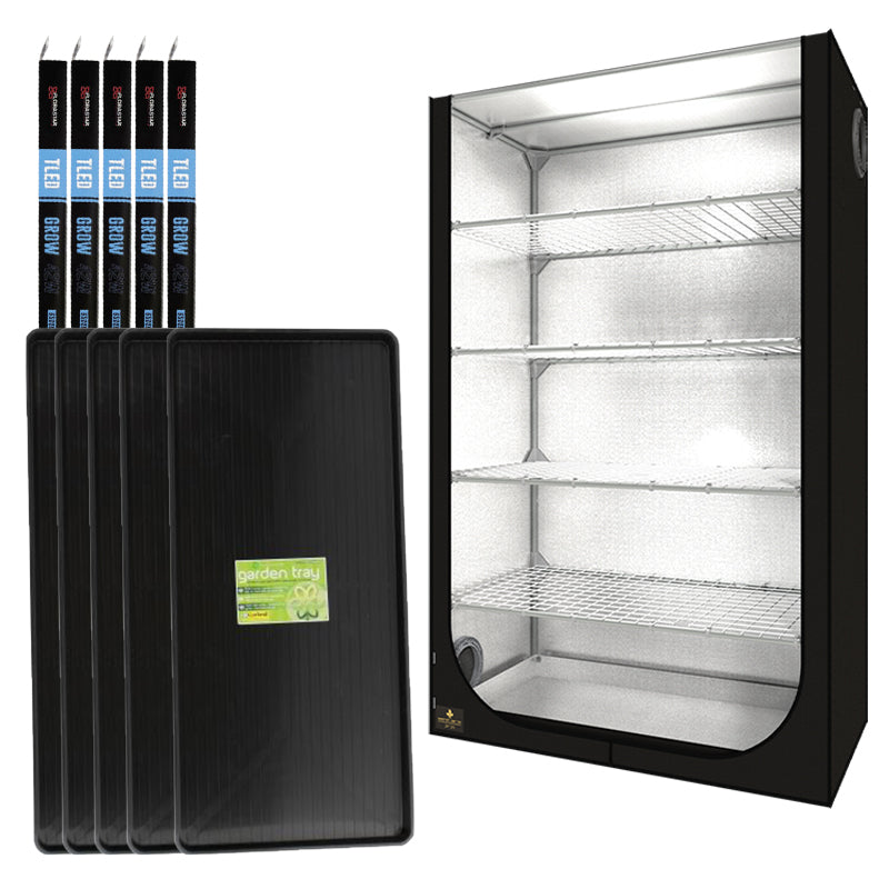 Pack Chambre de culture 120x60x190cm Multi Etages + Plateaux et Eclairage LED 5x42w