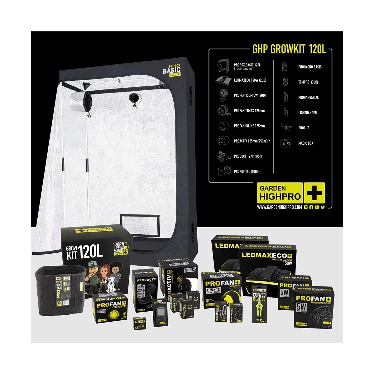 KIT DE CULTURE COMPLET - 120x60x180m - 2x150W - GARDEN HIGH PRO